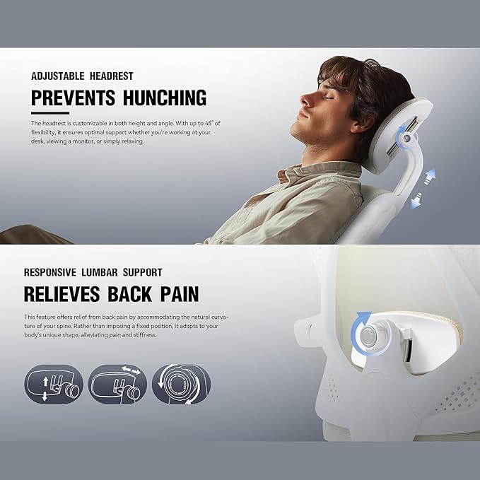 Ergonomic High Back Office Chair with Wide Thick Seat Cushion,Adjustable Lumbar Support and Backrest (White w/Footrest)