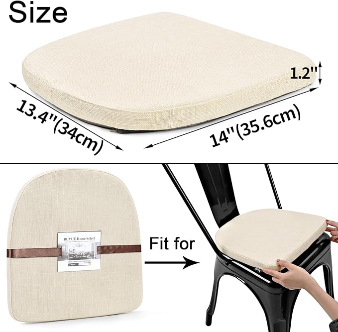 BUYUE Friendly Woven Fabric 14x14 Magnetic Cushion for Metal Chair 1 Piece, Enhanced Anti-Slip Seat Pad for Dining Kitchen Café Stackable Chair (U-Shape, Beige, 1 Count)