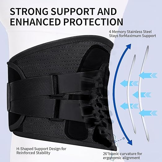 Lower Back Brace for Women Men, Adjustable Lumbar Support with Ergonomic Metal Stays for Work,Lifting,Drive,Fitness, Breathable Fabric Support Belt with 3D Pad,Black,Size XXL,Waist 52"-62"