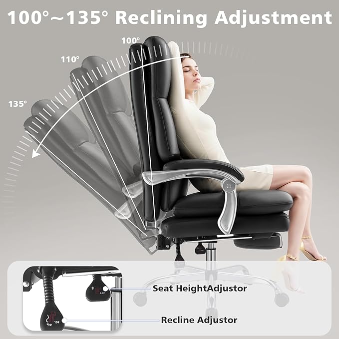 WAILOR Cloud-Like Comfy Office Chair with Footrest, Overstuffed Fiberfill Executive Desk Chair, Ultra-Soft Reclining High Back Computer Chair, Cozy Double-Layered Plush Seat, Big & Tall 400lbs Cap