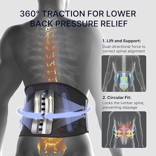 Fit Geno Back Brace for Lower Back Pain Men & Women: Adjustable Lumbar Support Brace for Pain Relief - Breathable Waist Belt for Comfort - XS/S