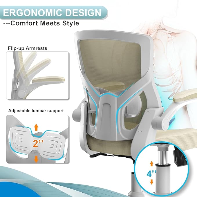 CYKOV Office Chair, High Back Desk Chair Adjustable Height and Ergonomic Design Home Office Computer Chair Executive Lumbar Support Padded Flip-up Armrest Swivel Task Chair
