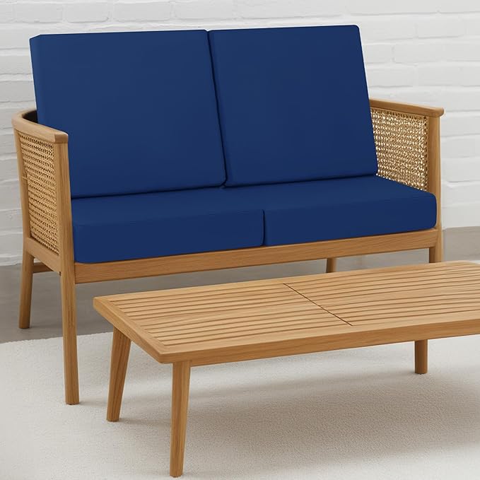 idee-home Outdoor Chair Cushions Set of 4, Waterproof Outdoor Seat Cushions for Patio Furniture, Outside Replacement Chair Pad with Ties for Lawn Deck Porch, 19 x 19 Navy Blue