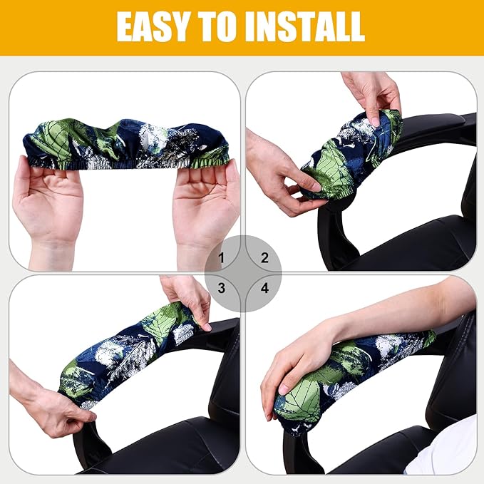 Smiry Stretch Printed Computer Office Chair Cover with Armrest Covers, Soft Fit Universal Removable Washable Desk Rotating Chair Slipcovers, Anti-Dust Spandex Protector with Zipper, Deep Green