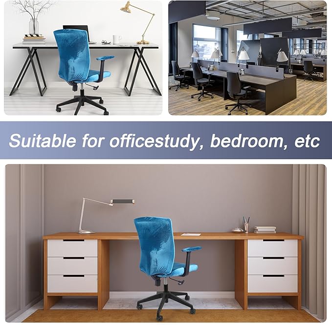 Tallew 4 Pcs Office Chair Covers Set Computer Universal Protective Stretchable Chair Seat Covers Desk Armrest Slipcovers Pads Office Cushion Backrest for Rotating(Sapphire)