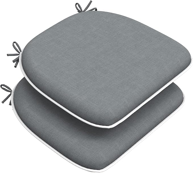 DYTXIII Set of 2 Outdoor Chair Cushions with Ties,Water Repellent Patio Chair Pads 17"x 16" for Outdoor Furniture,Round Corner Seat Cushions for Garden Yard Kitchen Textured Gray