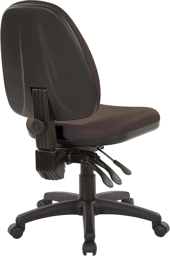 Office Star Ergonomic Dual Function Office Task Chair with Adjustable Padded Back and Built-in Lumbar Support, Armless, Dillon Java Fabric
