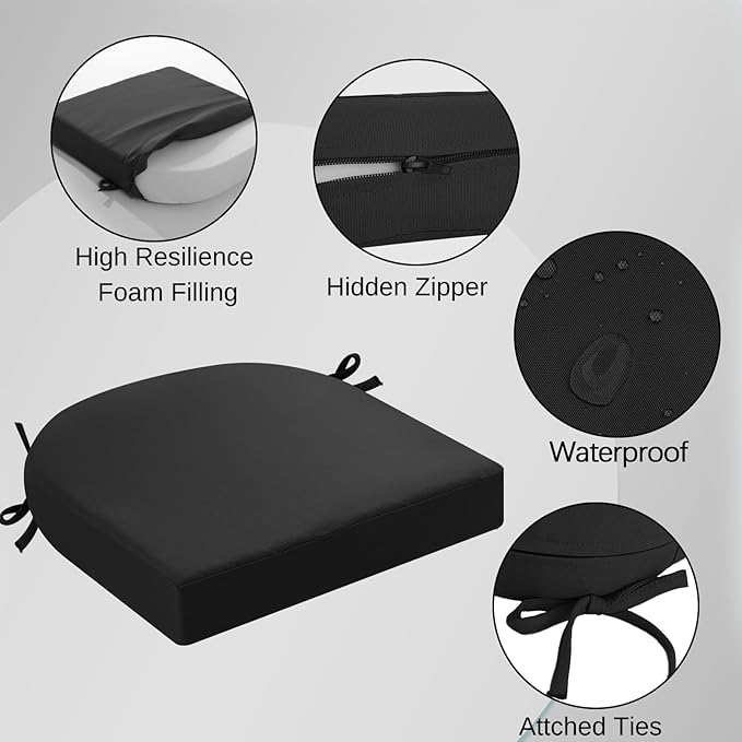 idee-home Outdoor Chair Cushions Set of 2, Thick 17" x 17" Outdoor Seat Cushions Patio Furniture Waterproof with Ties, Dining Pads