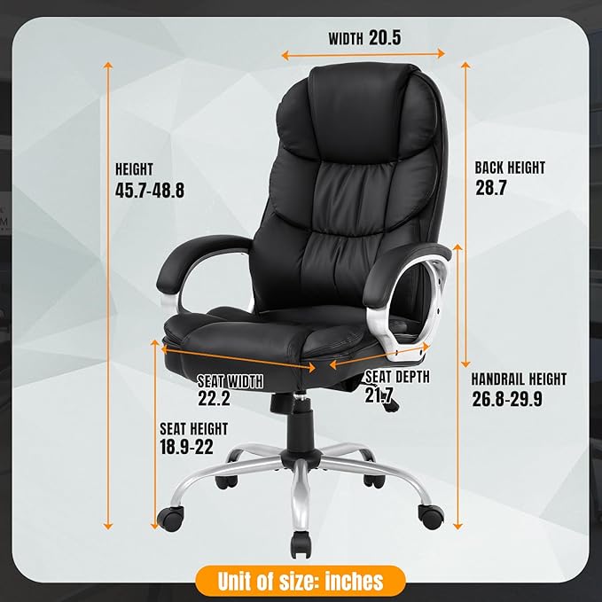 BestOffice Ergonomic Office Chair Desk Chair Computer Chair with Lumbar Support Arms Executive Rolling Swivel PU Leather Task Chair for Women Adults, Black