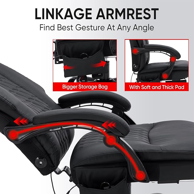 16 Nodes Kneading Massage Office Chair with Foot Rest,450lbs Shiatsu Massage Reclining Office Chairs,Home Office Desk Chair for Heavy People,Ergonomic Desk Chairs with Extra Cushion Pillow(Black)