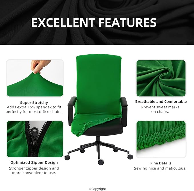 Elastic Computer Chair Cover with Durable Zipper - Protective Removable Washable Universal Office Desk Chair Seat Slip Cover - Stretchy Soft Anti-dust Desk Chair Seat Protector for Dogs, Cats, Pets
