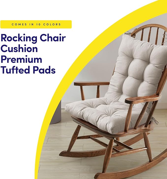 Rocking Chair Cushion Premium Pads Non Skid Slip Backed Set of Upper and Lower with Ties