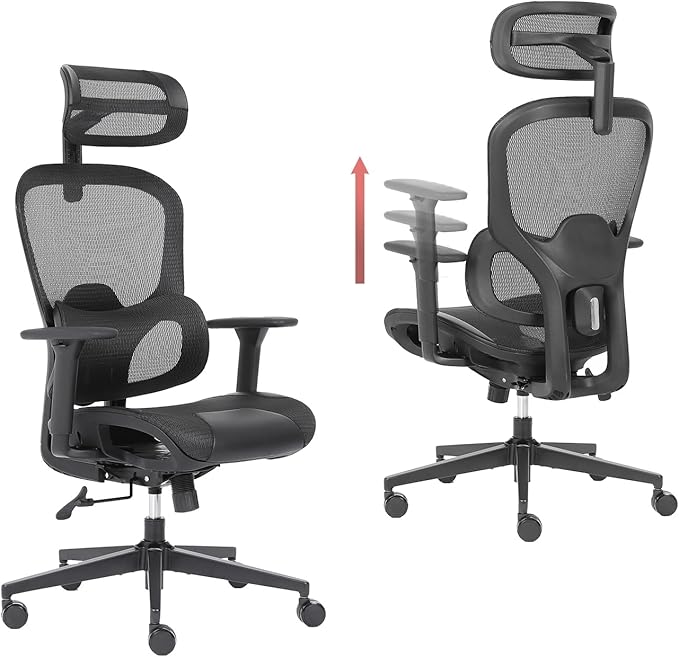 Ergonomic mesh Office Chair with Lumbar Support - Adjustable seat Height to Relieve Back Pain, Suitable for Comfortable Work and Gaming at Home (Black 1)