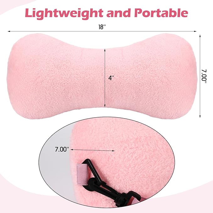 Colingmill 1 Pc Neck Pillow for Recliner Headrest Pillow Bone Shaped Chair Plush with Adjustable Strap Neck Support and Pain Relief Curve Head Cushion for Car Travel Airplane (Pink)