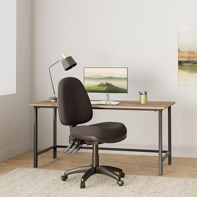 Office Star Ergonomic Dual Function Office Task Chair with Adjustable Padded Back and Built-in Lumbar Support, Armless, Dillon Black Fabric