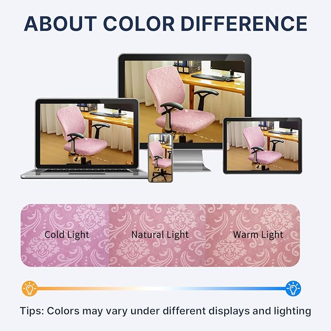 FORCHEER Split Office Chair Covers 2 Pieces Stretch Pink Velvet Separated Desk Chair Slipcover for Backrest and Seat Washable