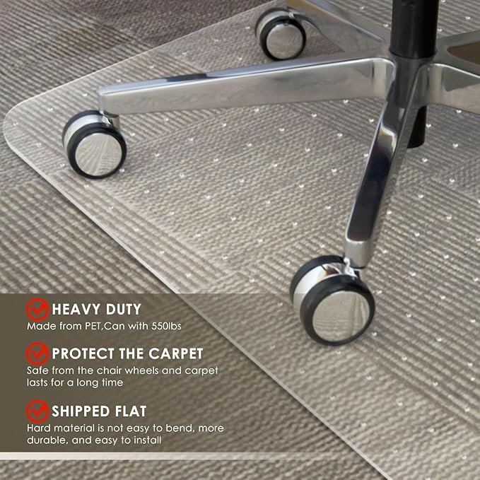 Azadx Heavy Duty Office Chair Mat for Carpet 45" x 53" Hard Material Chair Mat for Carpeted Floor Non-Slip Carpet Protector for Office Easy Glide Desk Floor Mat for Office Chair on Carpets 2 Pack