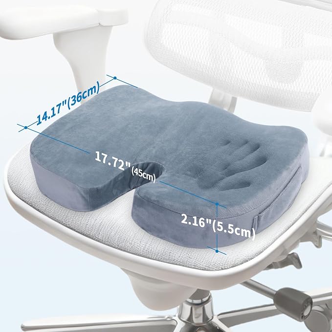 Car Seat Cushion, Memory Foam Cushion for Wheelchair, Cars, Desk, Gaming & Office Chairs, Ergonomic Pad for Tailbone Pain Relief Sciatica & Back Support, Non Slip, Grey