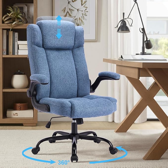 High Back Fabric Office Chair, Ergonomic Computer Desk Chair with Adjustable Headrest & Flip-up Armrests, 120° Tilt Rock Function, 400 lbs Weight Capacity for Home Office & Lumbar Support