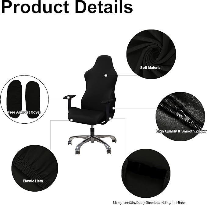 WOMACO Gaming Chair Slipcover Stretch Seat Chair Cover for Leather Computer Reclining Racing Ruffled Gamer Chair Protector (Black, One-Size)