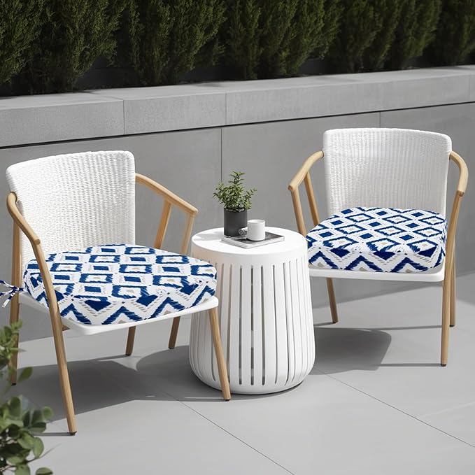 idee-home Outdoor Chair Cushions Set of 2, 19" x 19" x 3" Thick D-Shaped Patio Furniture Outdoor Seat Cushions Waterproof with Ties, Dining Pads