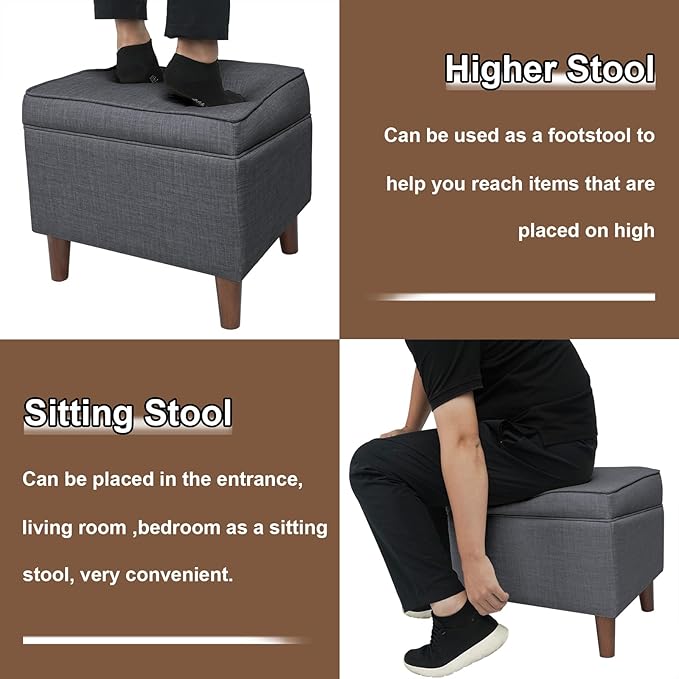 FAGAGA Storage Ottomans with Adjustable Cover, BOGO, Step Stool, Footrest and Seat, Ottoman Foot Rest Set for Living Room, Bedroom, Dorm, Light Gray