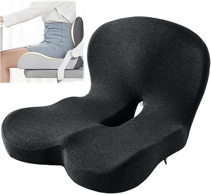 Celinva Orthopedic Cushion, Seat Cushion for Office Chair and Car, Ergonomic Memory Foam L Shaped Integrated Seat Cushions, Lumbar Support Tailbone Pain Relief for Office Chair Car (B-Black)