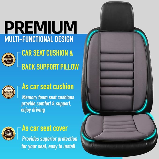 Lofty Aim Car Seat Cushion with Back Support Pillow, Comfy Lumbar Support & Seat Cushion, Memory Foam Driving Pillow for Back-Sciatica Pain Relief, Auto Pad Suitable for Car, Truck, SUV - Dark Grey