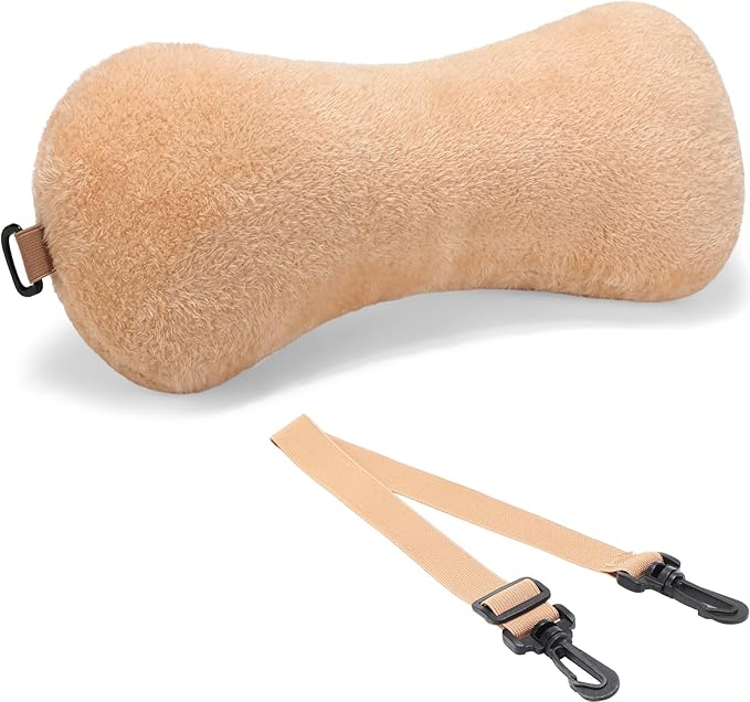 Colingmill 1 Pc Neck Pillow for Recliner Headrest Pillow Bone Shaped Chair Plush with Adjustable Strap Neck Support and Pain Relief Curve Head Cushion for Car Travel Airplane (Coffee)