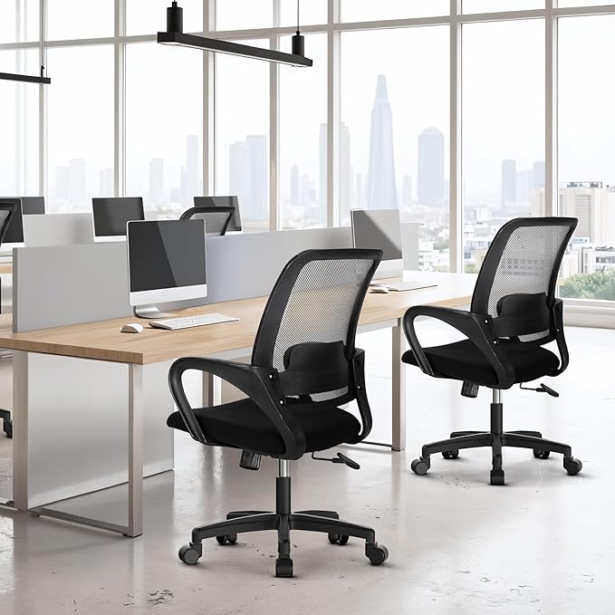 NEO Chair Office Desk Ergonomic Computer Mesh Chair with Lumbar Mid Back Support Adjustable Height Swivel Rolling Wheels Comfy Task Vanity Chair for Home Bedroom Study (All Black)
