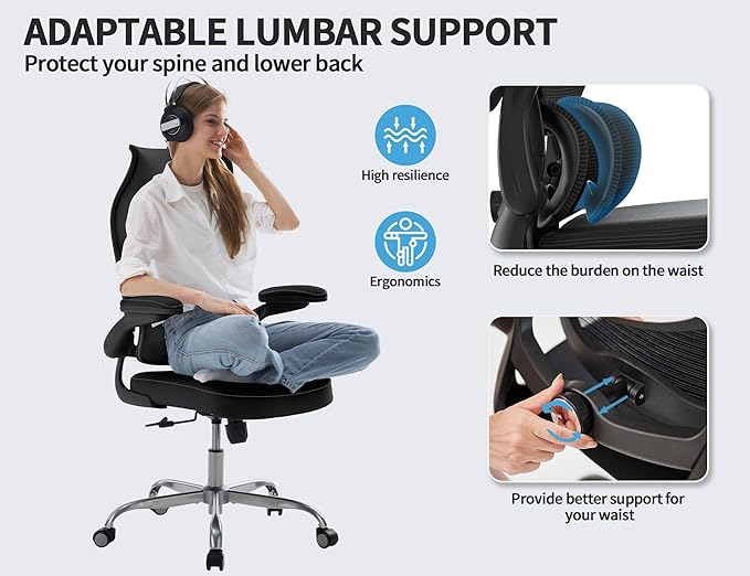 TRALT Ergonomic Office Chair - Desk Chair with Wave High Back Adjustable Lumbar Support Computer Chair - Gaming Chairs Mesh Backrest and PU Leather Seat for Home Reading Chairs (Black Pack of 2)