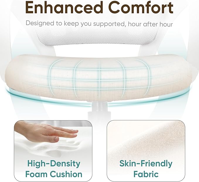 ETONEX Office Chair with Ergonomic Mid Back Cushion Lumbar Support Adjustable Swivel Rolling Computer Gaming Desk Chair Comfy Mesh Seat Wheels Home Executive Use (1, Ivory)