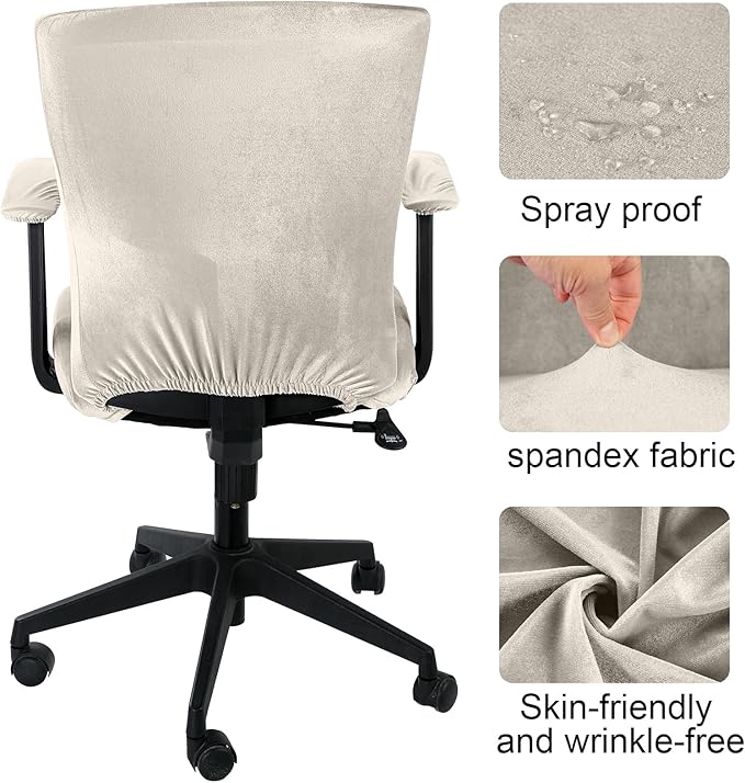 Tallew 4 Pcs Office Chair Covers Set Computer Universal Protective Stretchable Chair Seat Covers Desk Armrest Slipcovers Pads Office Cushion Backrest for Rotating(Cream)