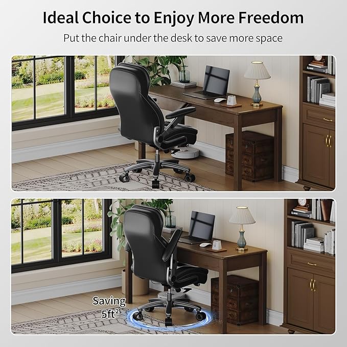 Big and Tall Office Chair, 600lbs Heavy Duty Desk Chair with 5D Arms, Adjustable Lumbar Support & Height, Tilt Function, PU Leather High Back Ergonomic Executive Computer Chair