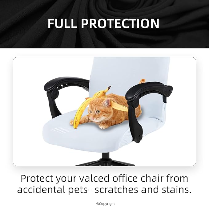 Stretch Computer Office Chair Cover with Durable Zipper - Universal Washable Removable Spandex Rotating Boss Chair Slipcovers - Anti-dust Soft Desk Chair Seat Protector for Dogs, Cats, Pets (White)