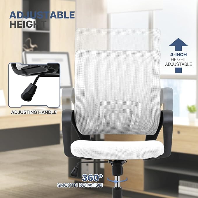 MoNiBloom Mesh Office Chair, Ergonomic Computer Chair for Adults, Rolling Swivel Mid-Back Desk Chair with Lumbar Support, Comfy Armrest for Home Office, Gaming, White 20 Pack