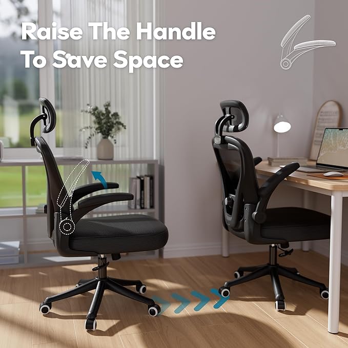 SeekFancy Ergonomic Office Chair M903, Computer Desk Chair with Wheels, High Back Mesh Office Chair with Adjustable Lumbar Support, Headrest, Flip-Up Armrests, Black
