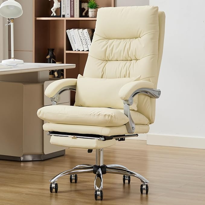 Office Chair with Foot Rest, High Back 155° Reclining, Leather Office Desk Computer Chair, Swivel Computer Desk Chair with Wheels