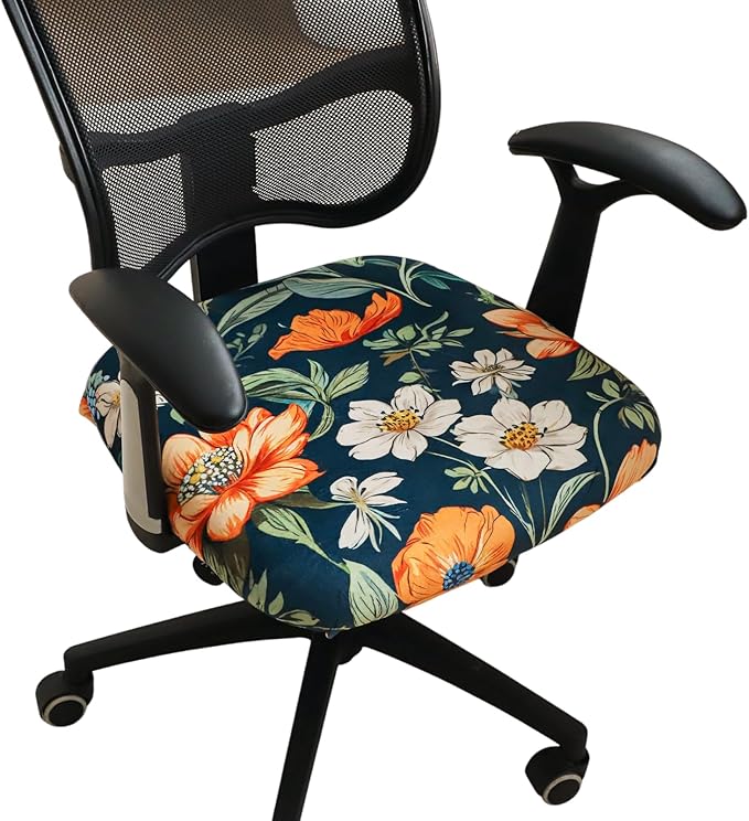 FORCHEER Office Chair Seat Covers 20x20inch Velvet Floral Strech Computer Desk Chair Seat Cushion Slipcover with Buckle1 Piece- Velvet Floral