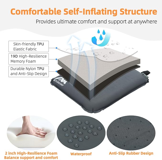 Inflatable Seat Cushion,Self-Inflating Portable Travel Airplane Stadium Seat Cushion for Airplane Long Flight,2pack Compact Lightweight Memory Foam Travel SeatCushion Pad for Bleacher Camping Outdoor