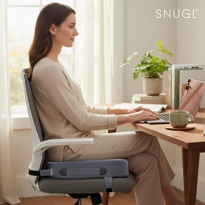 SNUGL Seat Cushion for Tailbone & Back Pain Relief – Orthopedic Memory Foam Coccyx Pillow for Office, Desk & Gaming Chairs – Sciatica & Lower Back Pain Relief, Long Sitting Comfort