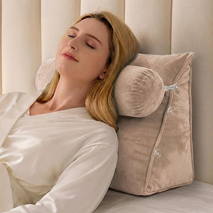 Cheer Collection Reading Wedge Pillow - Adjustable Wedge Reading Pillow with Neck Support, Hollow Fiber-Filled Backrest Pillow for Reading, Gaming, and TV Watching, Taupe