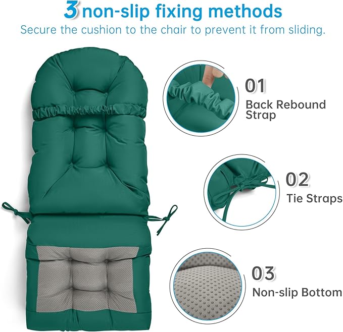 Adirondack Chair Cushion Waterproof Rocking Chair Cushion, Tufted High Back Patio Chair Cushions with Anti-Slip Ties for Rocking Chairs,Adirondack Chair,Patio Furniture (Green)