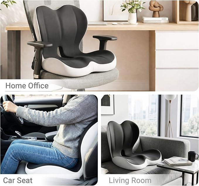 Ergonomic Seat Cushion Set with Lumbar Support Pillow, High-Density Memory Foam Cushion with Non-Slip Base, Posture Support Cushion for Office Chair, Home Chair, Car Seat (Dark Gray + Light Gray)