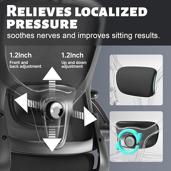 Adjustable Ergonomic Office Chair with Headrest and Lumbar Support, Mesh Back Computer Desk Chair, Flip-Up Armrest, 360° Swivel Rolling Chair for Home Office Study Gaming