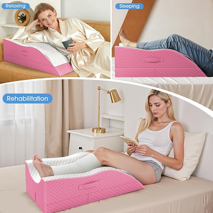 TranquilRelax Elevation Pillows for Leg After Surgery, Memory Foam Adjustable Wedge Pillow for Injury or Rest, Ankle Pillow for Sleeping Blood Circulation Pink/Single Leg