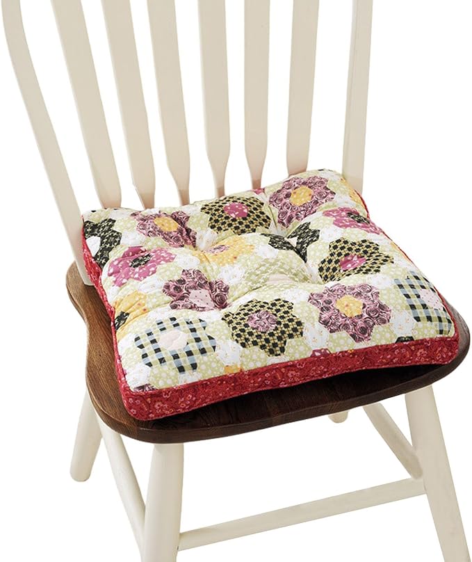 Boho Cotton Quilted Chair Cushion for Dining Chairs Non Slip Soft Comfortable Chair Pads with Ties Patchwork Printed Seat Cushion for Kitchen Chairs Office Chairs (Pattern P,16"x16")