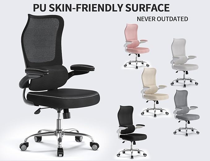 TRALT Ergonomic Office Chair - Desk Chair with Wave High Back Adjustable Lumbar Support Computer Chair - Gaming Chairs Mesh Backrest and PU Leather Seat for Home Reading Chairs (Black Pack of 4)