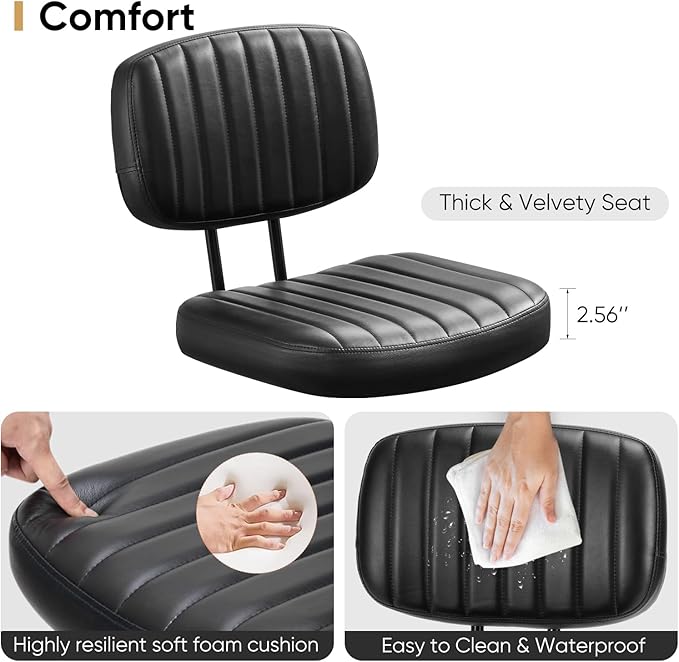 DUMOS Small Armless Home Desk Chair with Low Back Lumbar Support, Height Adjustable PU Leather Computer Task Chair with 360° Swivel Wheels, for Small Space, Adults, New Black