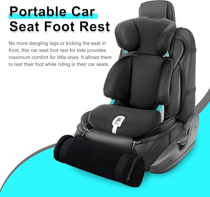 Car Seat Footrest for Children, Strap-On Car Seat Leg Support Pad, Footrest for Children Ideal for Long Road Trips, Car Seat Footrest for Children—(Black)